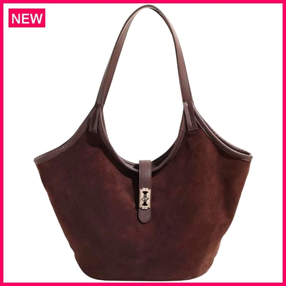 Faux Suede Tote Bag Hobo Work Purse 17x7x9 Inches